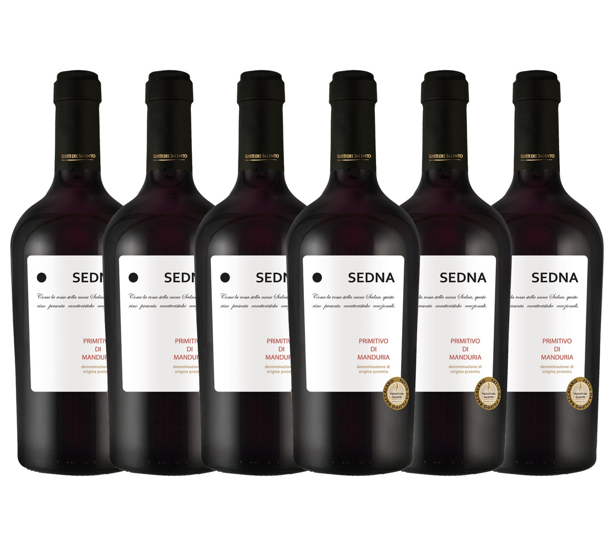 SEDNA Primitivo-Vorteils-Paket: sechs gleich grosse 0,75-l-Flaschen