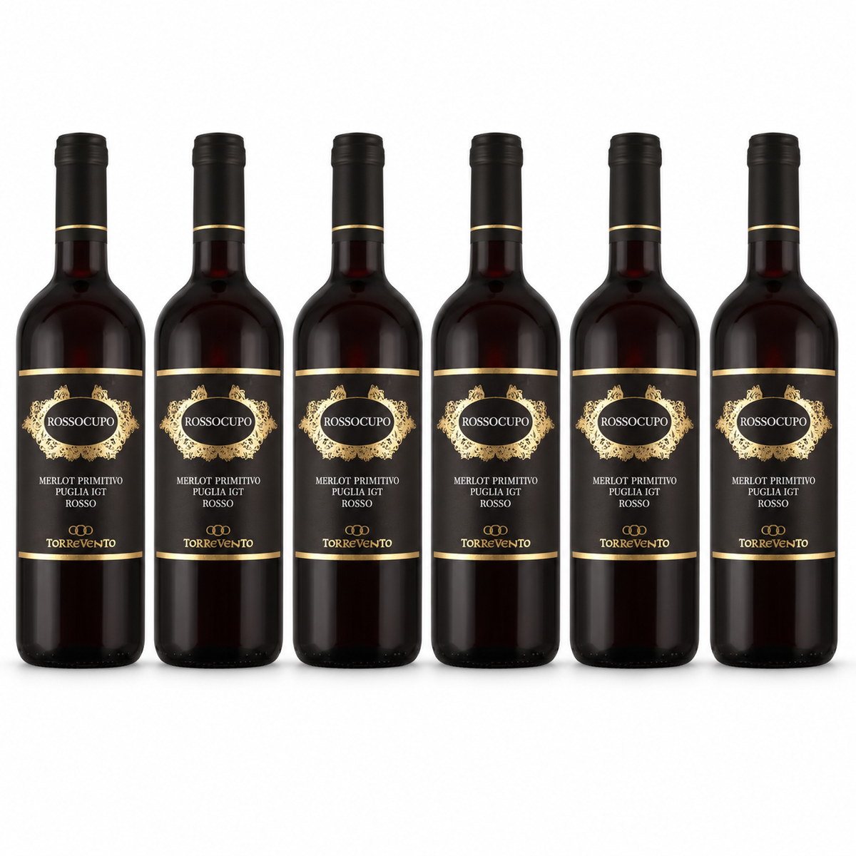 6 Flaschen voller Apulien: Torrevento Rossocupo Primitivo & Merlot