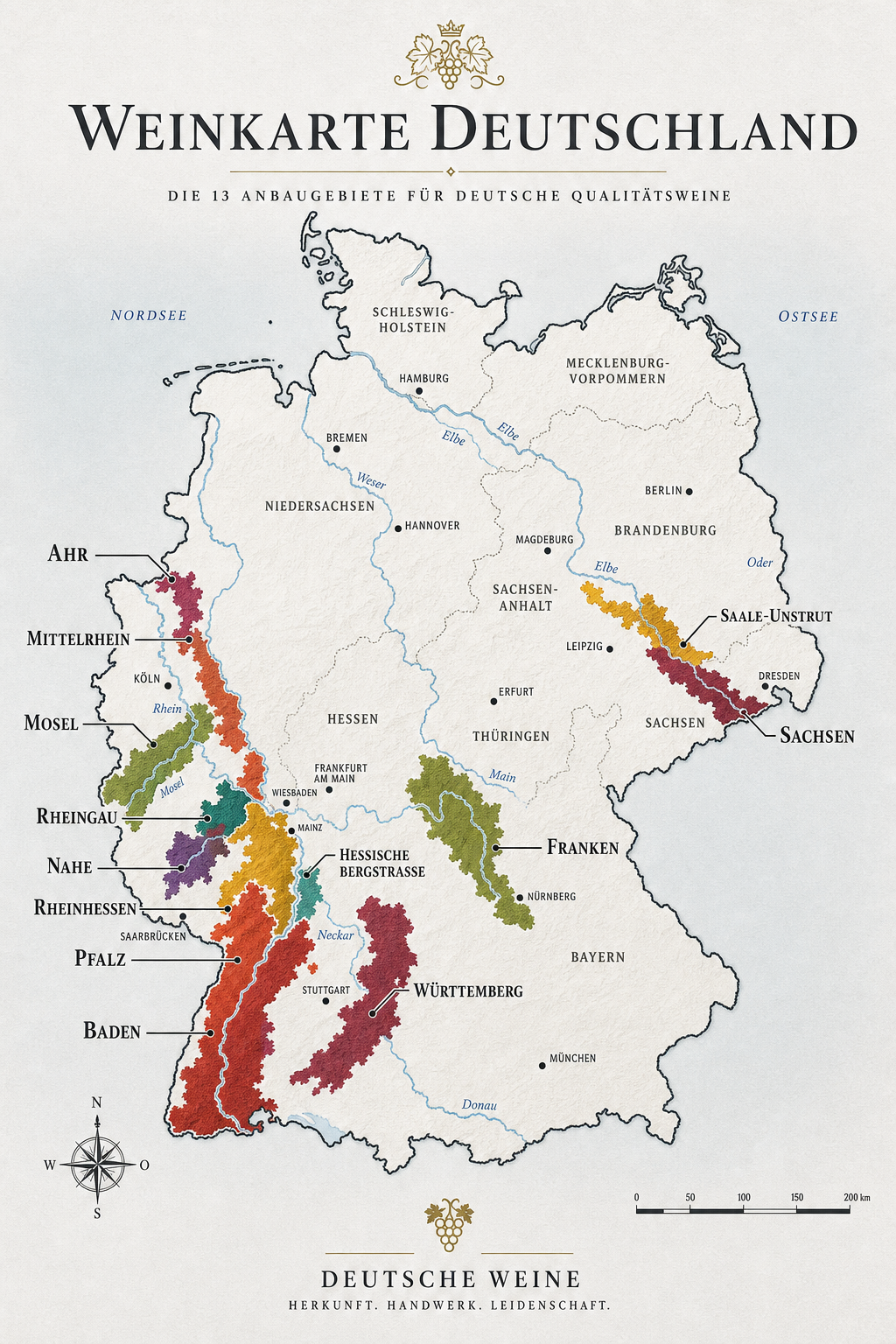 Große Weinkarte von Deutschland