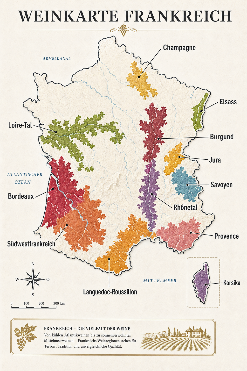 Große Weinkarte von Frankreich