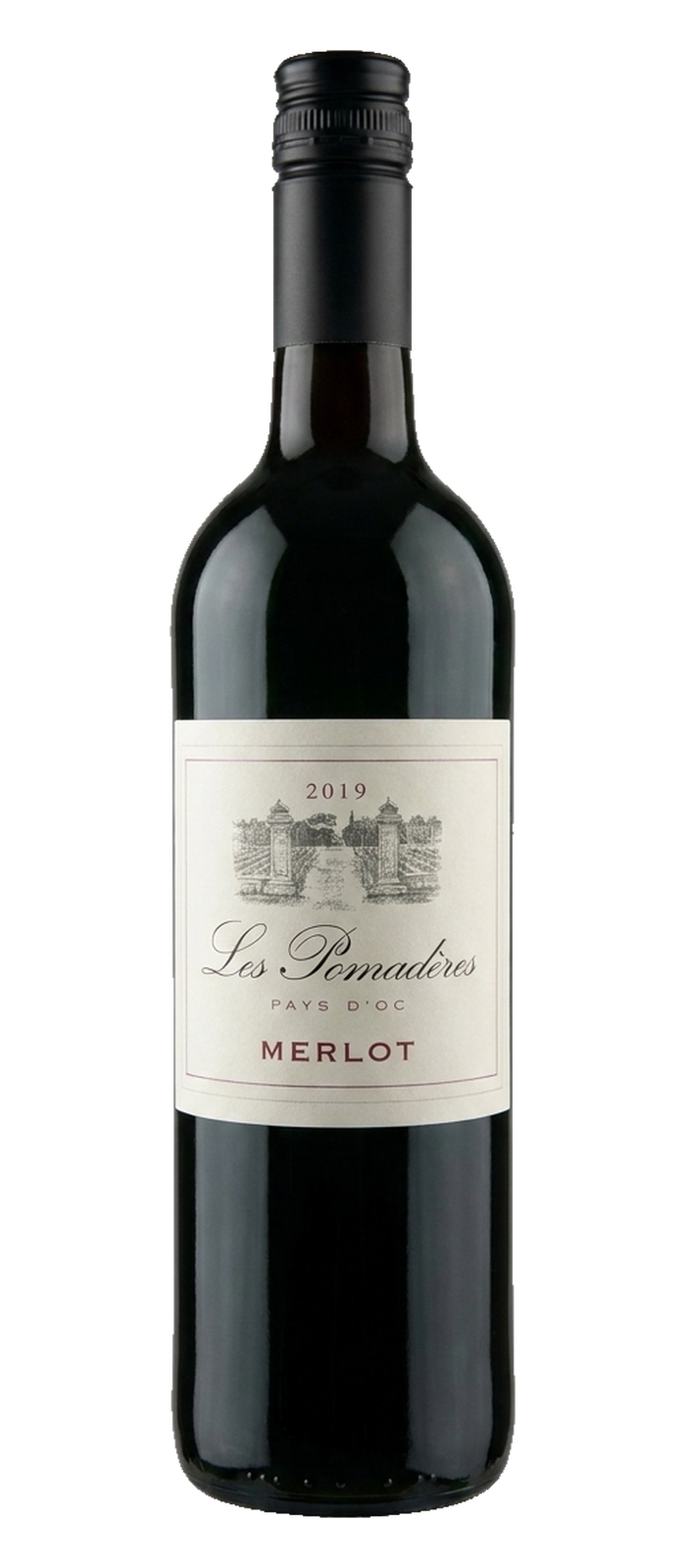 Les Pomadères Merlot 2019 – ganze Originalflasche, referenzbasierte Studioaufbereitung