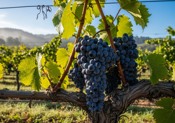 Botanische Detailaufnahme der Petite Syrah-Rebe