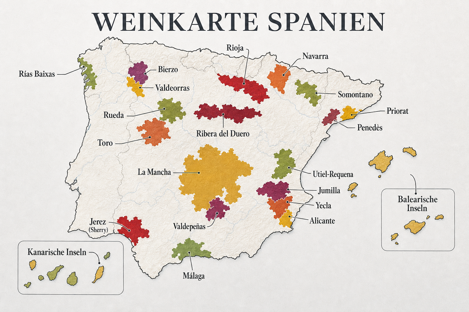 Große Weinkarte von Spanien