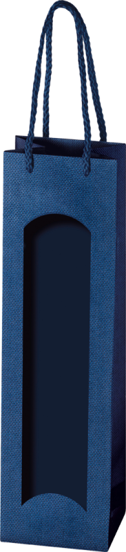 Hochwertige Papiertüte Prestige Topazblau mit Folienfenster für 1 Flasche