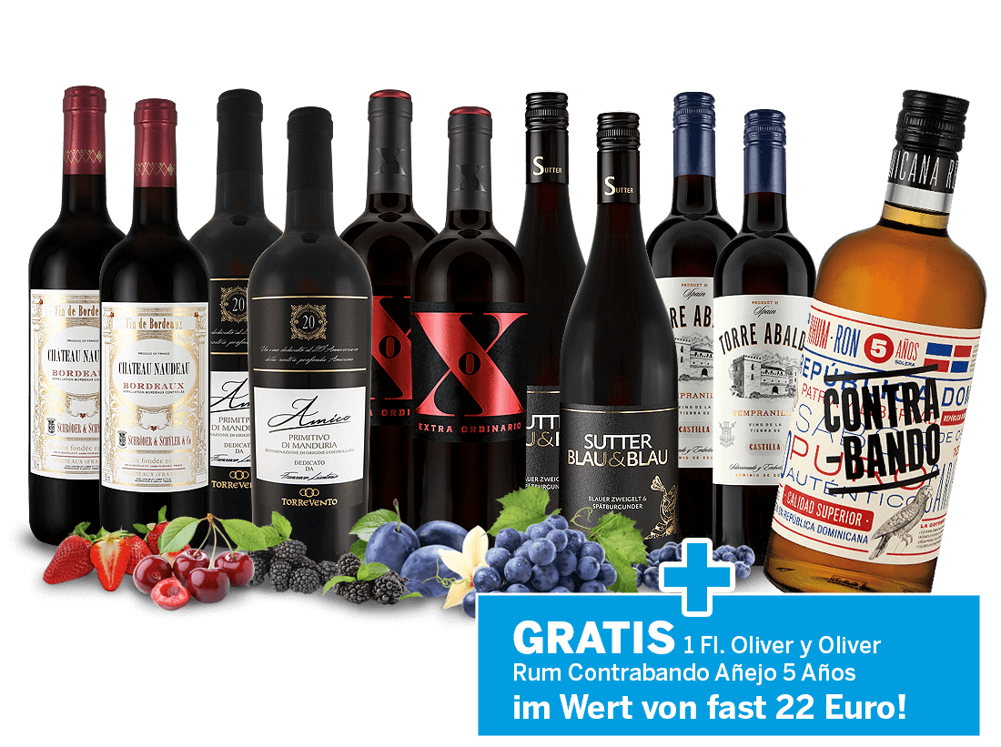 Festtagpaket Rotwein 2022 mit Rum GRATIS 014518 ebrosia Weinshop DE
