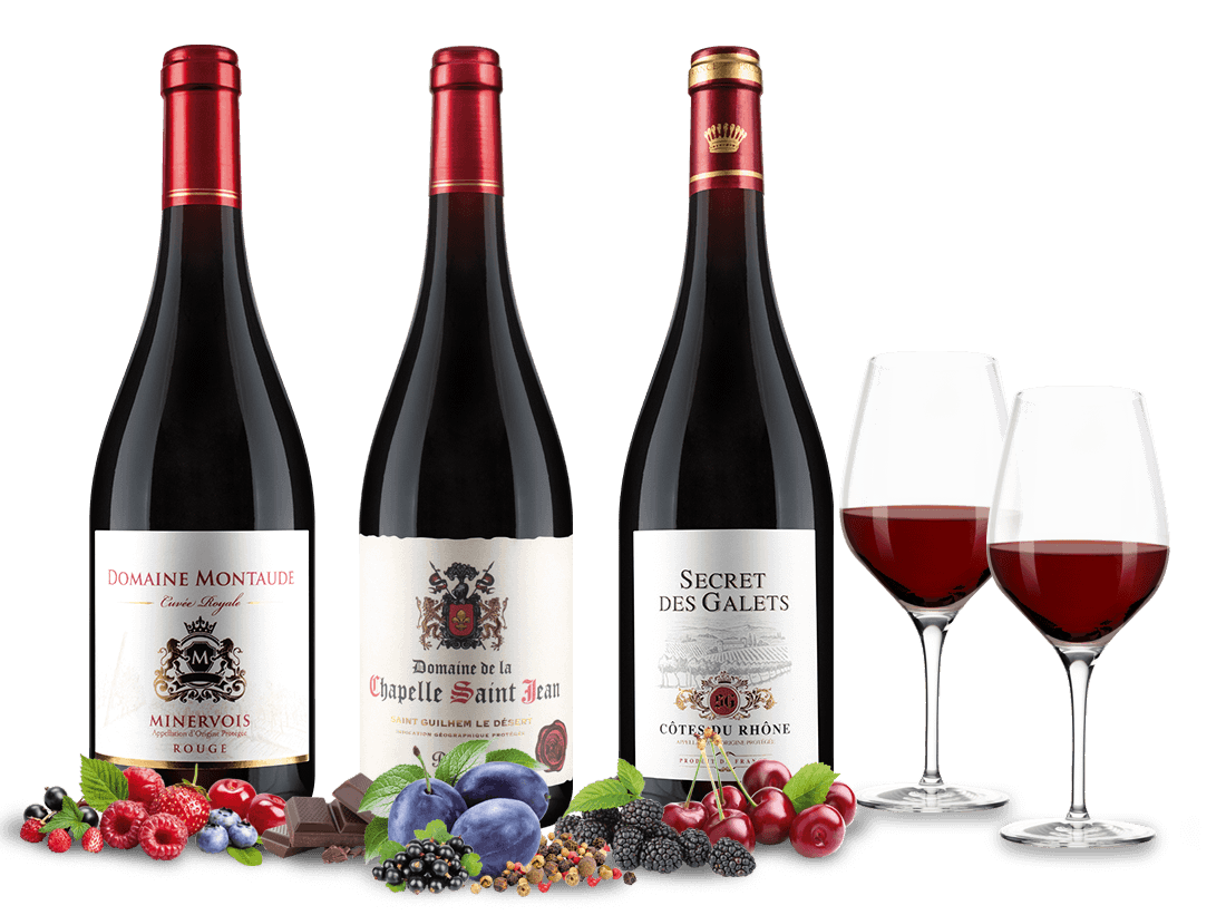 Rotwein-Genuss S mit 3 Flaschen + 2 GRATIS-Gläser 015084 ebrosia Weinshop DE