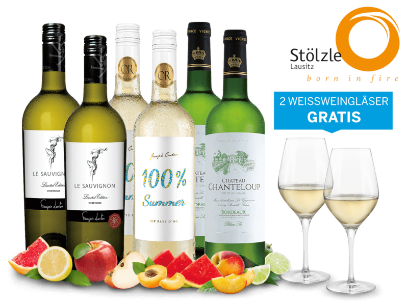 Lagerräumungspaket Frankreichs Weißweine & Gläser gratis