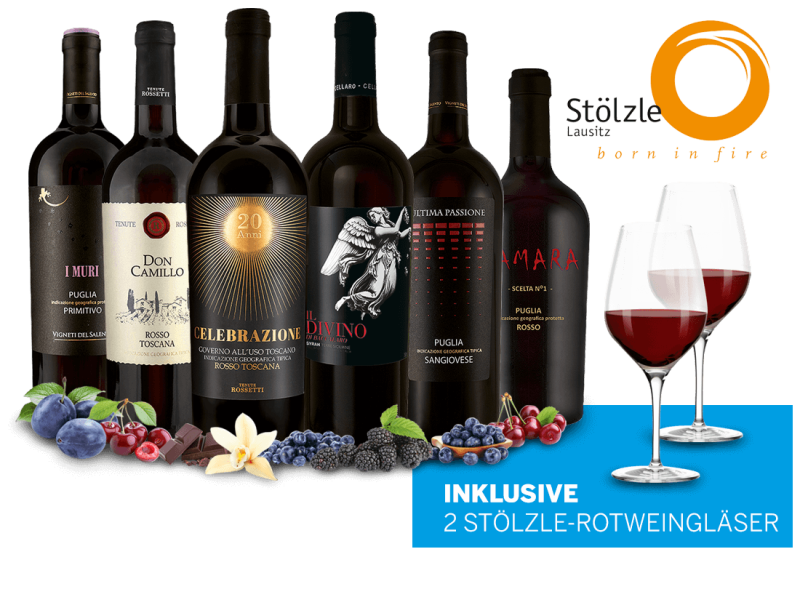 Kennenlernpaket Farnese Vini Rotweine und zwei Gläser