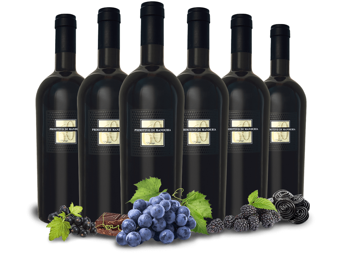 Vorteilspaket 6 Flaschen Sessantanni Primitivo di Manduria DOC 013807 ebrosia Weinshop DE