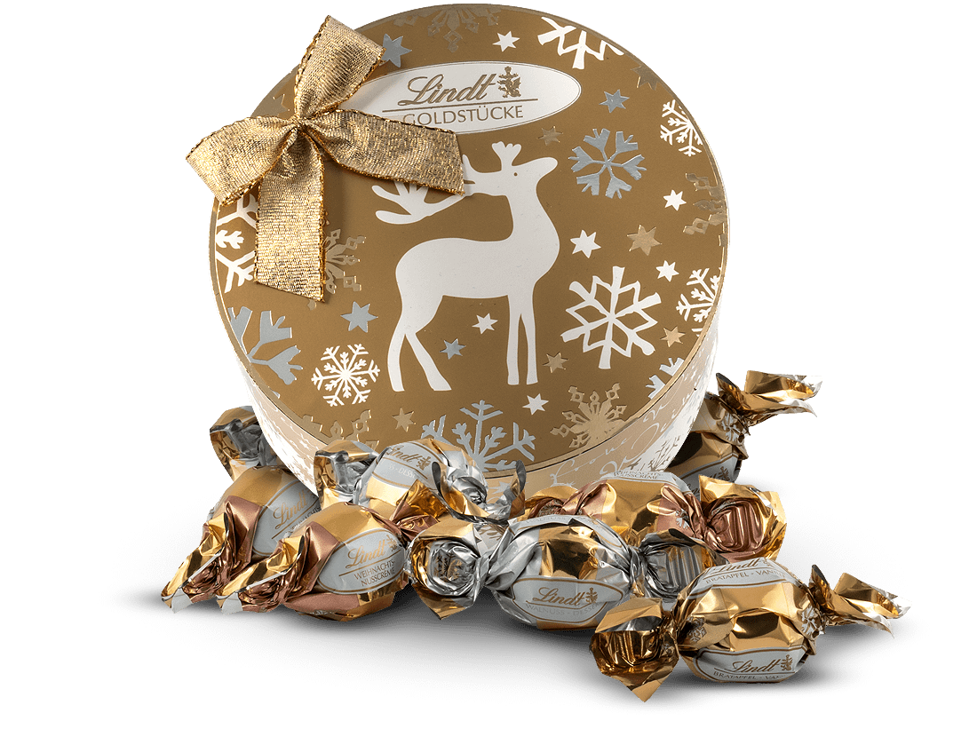 Lindt Goldstücke in weihnachtlicher Rundschachtel 140g