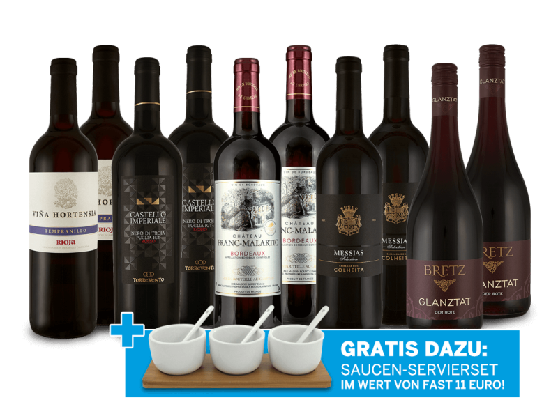 Lagerräumungs-Weinpaket XXL 2021 und Saucen-Servierset gratis