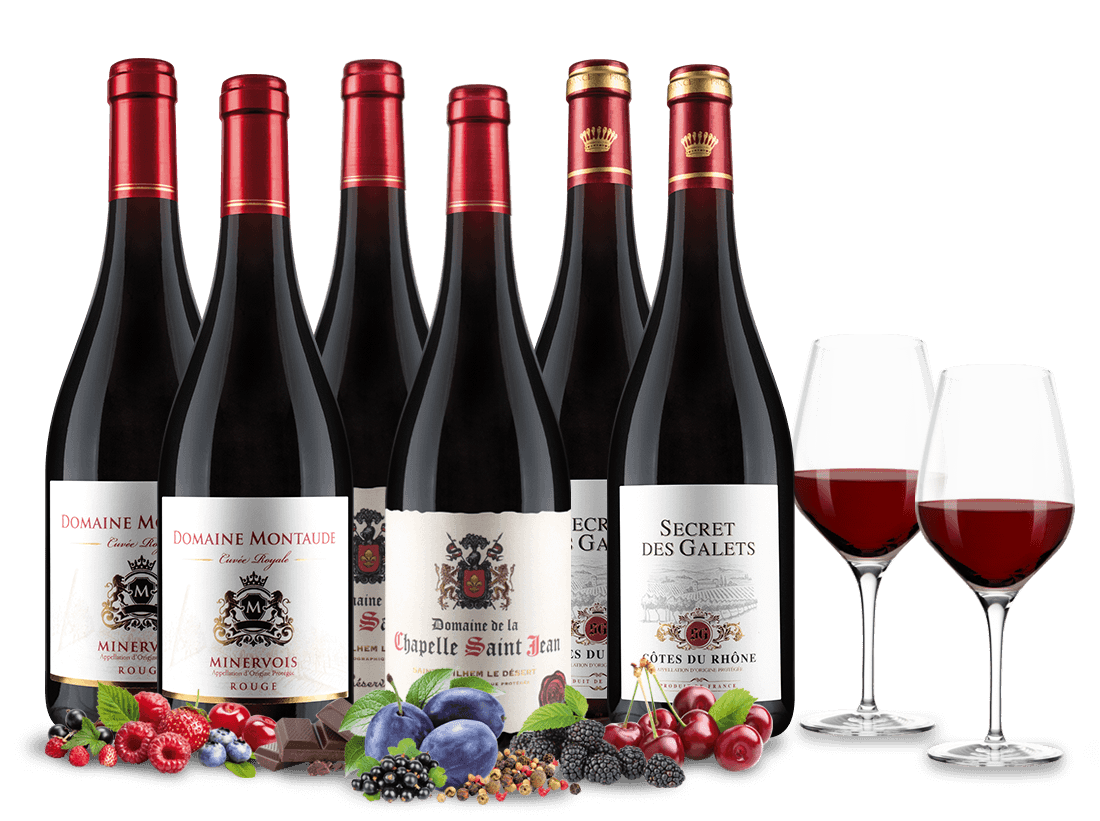 Rotwein-Genuss M mit 6 Flaschen + 2 GRATIS-Gläser 015085 ebrosia Weinshop DE